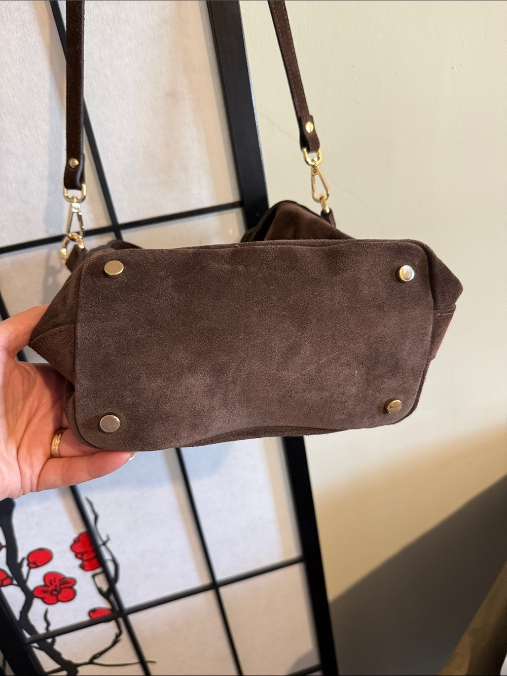 Dark Brown Suede Adjustable Shoulder Bag-Claudia Firenze - Picture 5 of 10